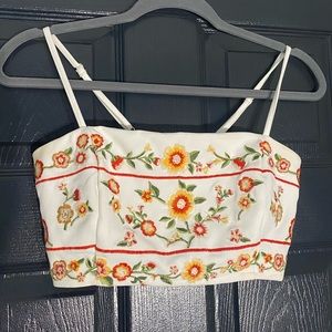 Forever 21 White Floral Embroidered Crop Top